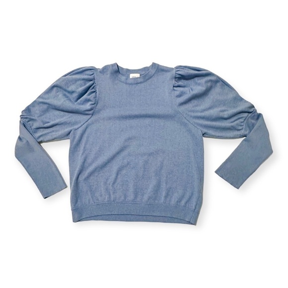 MISA‎ Los Angeles Kali Puff-Shoulder Sweater, Cotton/Cashmere, Blue, Size M - Picture 2 of 13